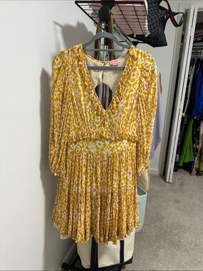 Boho Yellow Printed V-Neck Long Sleeve Dress